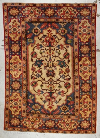 Tefzet Production Hook Rug from Germany, Early 1900s, in the Transylvanian style.  Exquisite composition.  The colors are soft and muted and the wool is very good quality.  There is  ...