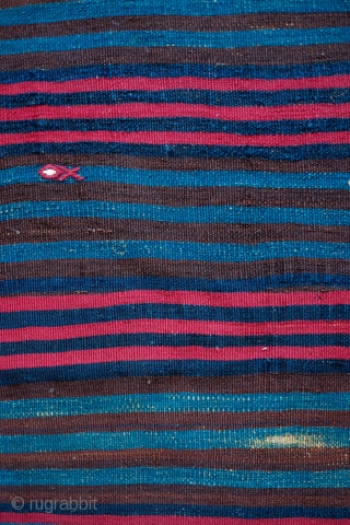 Malatya Heybe Face, Late 19th Century.  Metallic threads and cochineal dyes.  Wonderful graphic.  There are a few spots of chemical color, noticeably in the small areas of grey yarns.  ...