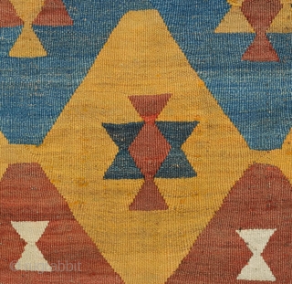 Tajik Arab Kilim, Late 19th century to 1900s.  Wonderful colors and design with a white row of linked diamonds in the center.  Sturdy construction in all wool with dark wool  ...