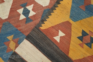 Tajik Arab Kilim, Late 19th century to 1900s.  Wonderful colors and design with a white row of linked diamonds in the center.  Sturdy construction in all wool with dark wool  ...