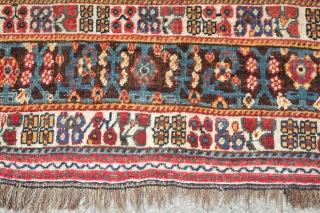 Lori or Qashqa'i Rug, possibly Kashkuli, Late 19th/early 20th Century. Wonderful garden design. All good colors on a coarse weave. Grey warps. There is a small repair which can be seen in  ...