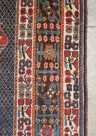 Lori or Qashqa'i Rug, possibly Kashkuli, Late 19th/early 20th Century. Wonderful garden design. All good colors on a coarse weave. Grey warps. There is a small repair which can be seen in  ...