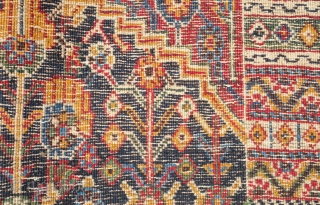 Lori or Qashqa'i Rug, possibly Kashkuli, Late 19th/early 20th Century. Wonderful garden design. All good colors on a coarse weave. Grey warps. There is a small repair which can be seen in  ...