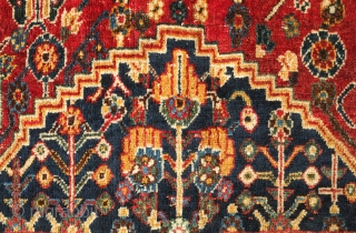 Lori or Qashqa'i Rug, possibly Kashkuli, Late 19th/early 20th Century. Wonderful garden design. All good colors on a coarse weave. Grey warps. There is a small repair which can be seen in  ...