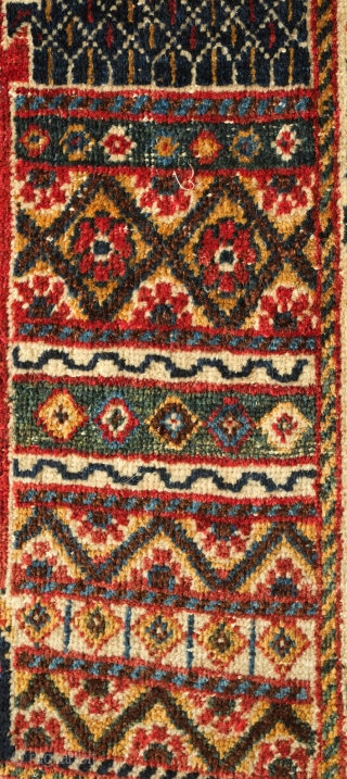 Lori or Qashqa'i Rug, possibly Kashkuli, Late 19th/early 20th Century. Wonderful garden design. All good colors on a coarse weave. Grey warps. There is a small repair which can be seen in  ...