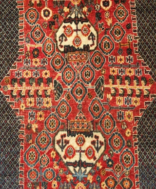 Lori or Qashqa'i Rug, possibly Kashkuli, Late 19th/early 20th Century. Wonderful garden design. All good colors on a coarse weave. Grey warps. There is a small repair which can be seen in  ...