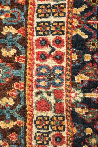 Lori or Qashqa'i Rug, possibly Kashkuli, Late 19th/early 20th Century. Wonderful garden design. All good colors on a coarse weave. Grey warps. There is a small repair which can be seen in  ...