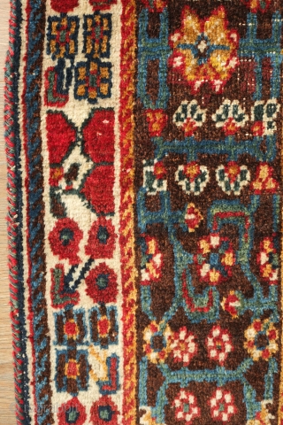 Lori or Qashqa'i Rug, possibly Kashkuli, Late 19th/early 20th Century. Wonderful garden design. All good colors on a coarse weave. Grey warps. There is a small repair which can be seen in  ...