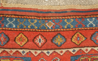 Jaff or Sanjabi Kurdish rug, 19th century.  Good colors and plush wool. One small hole and a couple small areas of low pile. An unusual rug. 132 x 247 cm  