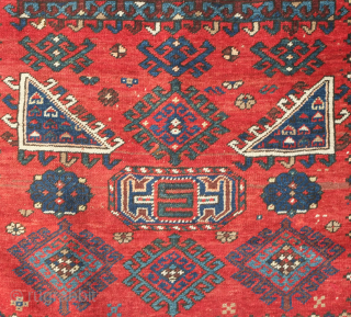Kazak prayer rug dated to 1907(1322). Some wonderful archaic graphic elements on a deep red ground. It has a couple of very small areas of re-piling and a small section on the  ...