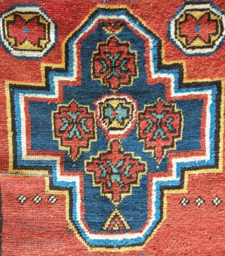 Kazak rug, 19th century.  This is a village woven Kazak rug quite distinct from the commercial production of the area of the time. It has a free style of drawing and  ...