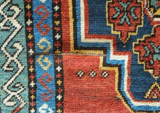 Kazak rug, 19th century.  This is a village woven Kazak rug quite distinct from the commercial production of the area of the time. It has a free style of drawing and  ...