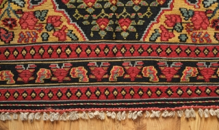 Senneh Kilim, 2nd quarter of the 20th century.  Great natural colors.  Field full of pink and green flowers.  A rich, striking kilim.  140 x 207 cm.   