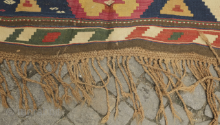 Borchalu Kazak kilim, 19th century. Fantastic saturated colors, braided ends and jijim work throughout. Near perfect condition with the exception of a small hole shown in the second to last image. ...
