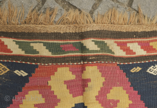 Borchalu Kazak kilim, 19th century. Fantastic saturated colors, braided ends and jijim work throughout. Near perfect condition with the exception of a small hole shown in the second to last image. ...