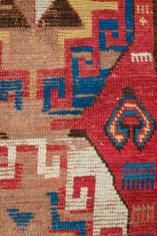 Mogan Rug, 3rd to 4th quarter of 19th century.  Great little secondary designs: a little beast, a C gul-like motif, a boteh, a floral vase motif and some multi-colored diamonds in  ...