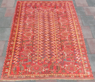 Beshir Rug, Late 19th Century. Interesting central design of alternating geometric forms. In very good condition.  187 x 237 cm.            