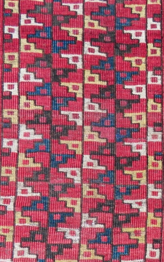 Beshir Rug, Late 19th Century. Interesting central design of alternating geometric forms. In very good condition.  187 x 237 cm.            