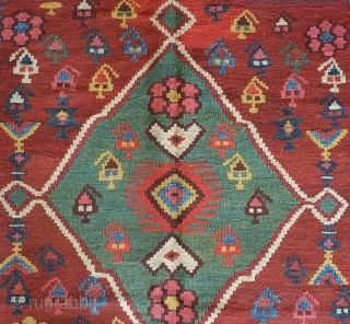 Bidjar Kilim, 19th century.  Wonderful colors.  A myriad of botehs, florettes, and human figures.  Great condition.  152 x 338 cm         