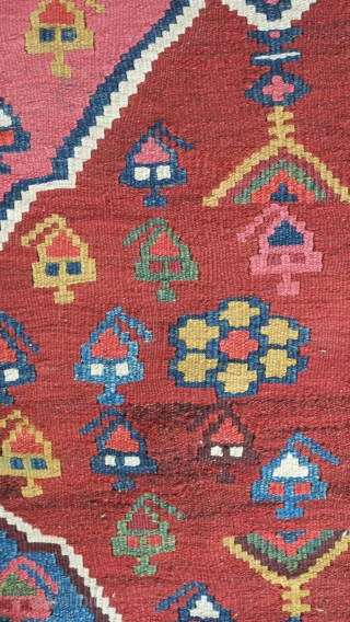 Bidjar Kilim, 19th century.  Wonderful colors.  A myriad of botehs, florettes, and human figures.  Great condition.  152 x 338 cm         