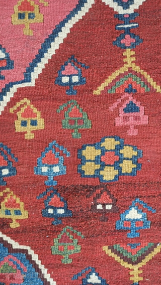 Bidjar Kilim, 19th century.  Wonderful colors.  A myriad of botehs, florettes, and human figures.  Great condition.  152 x 338 cm         