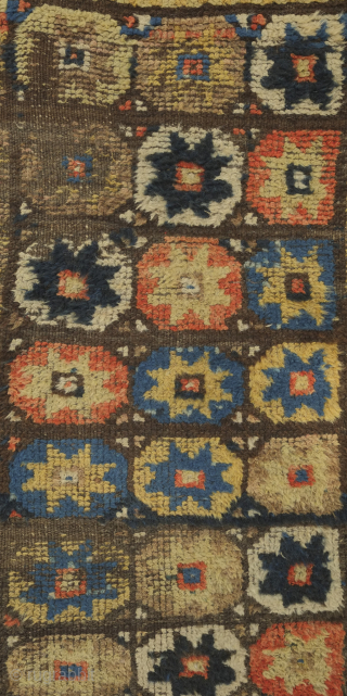 Zakatala Caucasus runner early 19th century. A wild and rare old weaving from the western area of Azerbaijan bearing some resemblances to Bozkir weavings from around Konya in Turkey. It is possibly ...