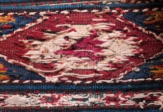 Caucasian Mafrash. Possibly Karabagh. Fourth quarter of the 19th Century. Wonderful deeply saturated natural colors.  This one has a touch of chemical dye in one of the central hooked medallions.   ...