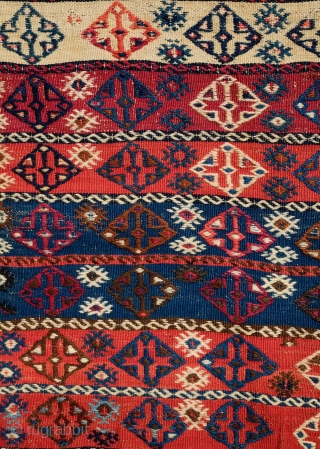 Malatya Kilim, 19th Century.  Fantastic colors.  It has a small hole in one of the ends obscursed by the end braiding otherwise in great condition.  70 x 274 cm.  ...