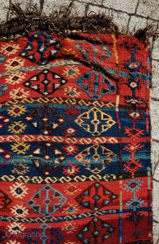 Malatya Kilim, 19th Century.  Fantastic colors.  It has a small hole in one of the ends obscursed by the end braiding otherwise in great condition.  70 x 274 cm.  ...