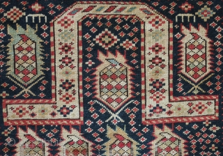 Marasali-Shirvan Prayer rug, 1880s or so.  Birds in the borders.  Overall boteh motifs with animals in a few locations.  Beautiful color combination mostly if not all natrual dyes.   ...