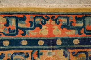 Ningxia Rug, 4th Quarter of 19th Century, possibly older.  The diagonally oriented field patterns lift the central medallion to make it appear to float in the center.  Soft palette and  ...