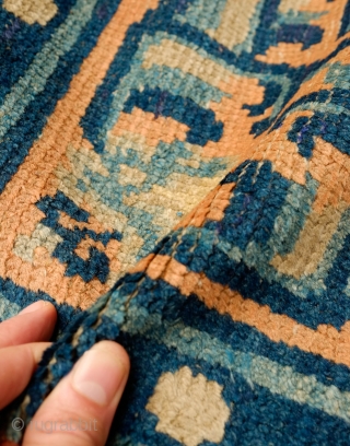 Ningxia Rug, 4th Quarter of 19th Century, possibly older.  The diagonally oriented field patterns lift the central medallion to make it appear to float in the center.  Soft palette and  ...