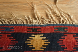 Kazak Kilim, 3rd Quarter of the 19th century.  Exceptional rich and saturated colors and paper-like weave.  It has a number of small repairs and some white warp flecks show in  ...