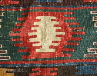 Kazak Kilim, 3rd Quarter of the 19th century.  Exceptional rich and saturated colors and paper-like weave.  It has a number of small repairs and some white warp flecks show in  ...