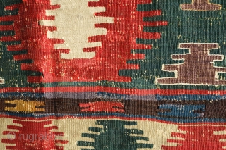 Kazak Kilim, 3rd Quarter of the 19th century.  Exceptional rich and saturated colors and paper-like weave.  It has a number of small repairs and some white warp flecks show in  ...