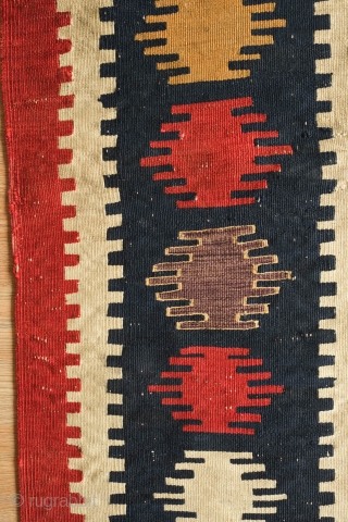 Kazak Kilim, 3rd Quarter of the 19th century.  Exceptional rich and saturated colors and paper-like weave.  It has a number of small repairs and some white warp flecks show in  ...