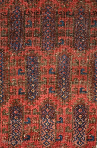 Timuri Baluch Rug, 3rd to 4th Quarter of the 19th Century. The design is in a repeat kalamdani (pen case) or centipede design. The border is an abstracted Yomut boat border originally  ...