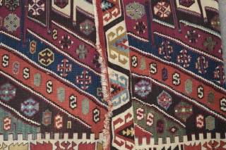 Reyhanli-Malatya long kilim, one side only. Fourth quarter of 19th century. Vivid colors, great condition and full of bold minor graphics.  Small hole in the last image.   400 X  ...