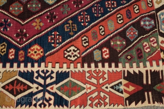 Reyhanli-Malatya long kilim, one side only. Fourth quarter of 19th century. Vivid colors, great condition and full of bold minor graphics.  Small hole in the last image.   400 X  ...