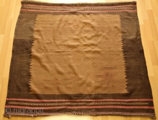 Kamu Sofreh, 4th Quarter of 19th Century. Possibly a Sofreh-ye ard, a sofreh for catching flour from the mill.  The central ground is camel wool.  The weave is quite fine.  ...