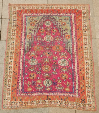 Sivas Prayer Rug, 3rd to 4th Quarter of the 19th Century.  Wonderful colors.  A few tiny repairs here and there.  A stunning rug.  145 x 177 cm.   ...