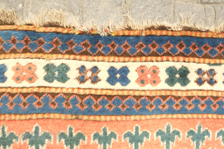 Karabagh rug, around 1850s, In Kazak-like design scheme. It has a meaty pile and a sparsely populated ground. A few spots here and there that need some repair along with the selvedges.  ...
