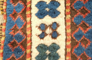 Karabagh rug, around 1850s, In Kazak-like design scheme. It has a meaty pile and a sparsely populated ground. A few spots here and there that need some repair along with the selvedges.  ...