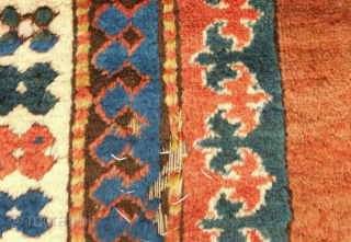 Karabagh rug, around 1850s, In Kazak-like design scheme. It has a meaty pile and a sparsely populated ground. A few spots here and there that need some repair along with the selvedges.  ...