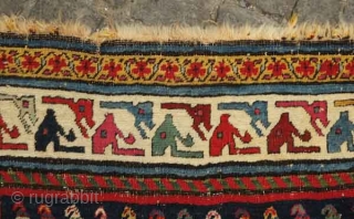 Akstafa long rug, 19th century.  Excellent colors generously applied.  The wool is extremely soft and velvet-like.  Two inward facing speckled camelids in the center.  I count around 9  ...