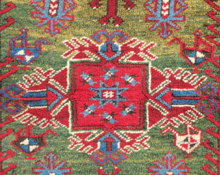 Dosemealti rug, 19th century.  This rug has an incredible rich green field and main border in lustrous wool.  Excellent pile with a slightly lower section in the top of the  ...