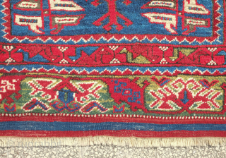 Dosemealti rug, 19th century.  This rug has an incredible rich green field and main border in lustrous wool.  Excellent pile with a slightly lower section in the top of the  ...