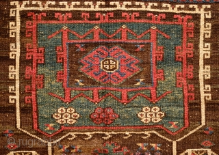 Bergama, possibly Karakecili, likely 18th century probably towards the last third.  Fantastic colors with a deep yellow green and a dark dark purple.  The rug is original with nothing cut,  ...