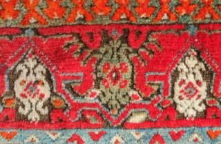 Sivas Yastik.  Very soft wool.    A small darned area  and some flecks of stain in part of the blue.  54 x 94 cm    