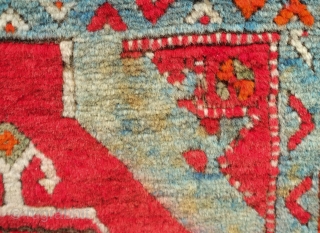 Sivas Yastik.  Very soft wool.    A small darned area  and some flecks of stain in part of the blue.  54 x 94 cm    